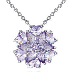Flower Birthstone Necklace 925 Silver June Birthstone Cubic Zirconia for Women
